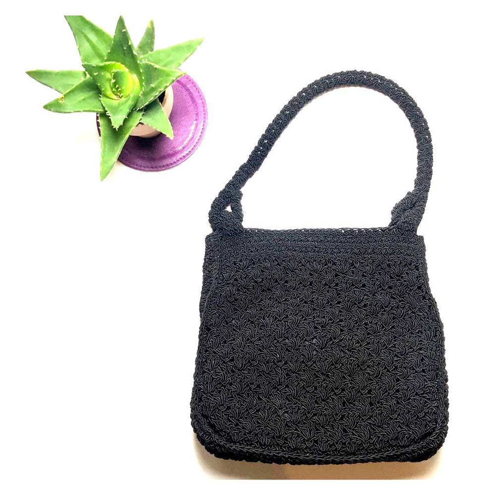 Vintage 90s Esprit Black Woven Cord Small Handbag Magicore Witchcore gothic